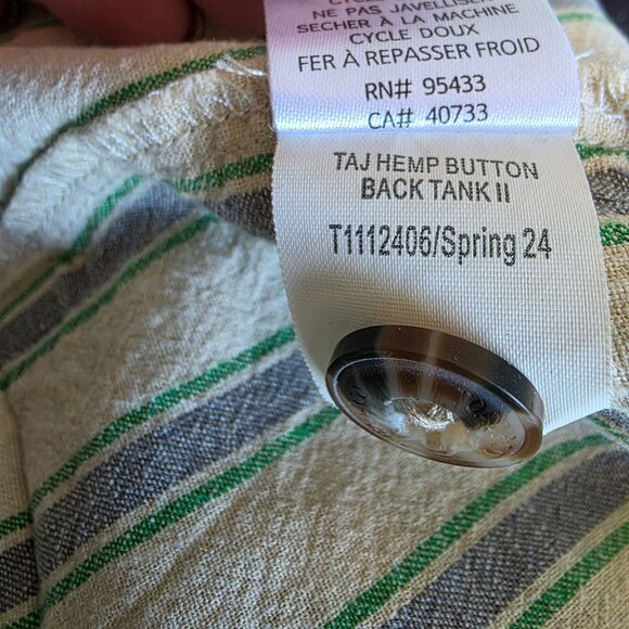 Toad&Co Taj Hemp Tank Button Back Stripe Sleeveless Boxy Size M Hemp Lyocell Top - Picture 9 of 10